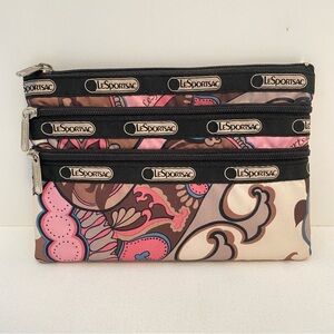 LeSportSac 3-Zip Cosmetic Bag Pink Paisley